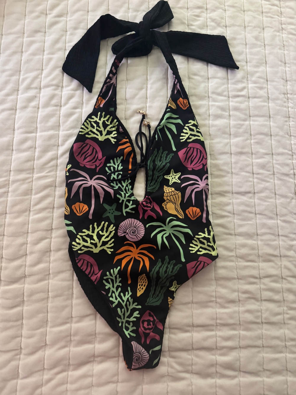 POPFLEX Deep Dive One-Piece Reversible Swimsuit in Black with Colorful Print